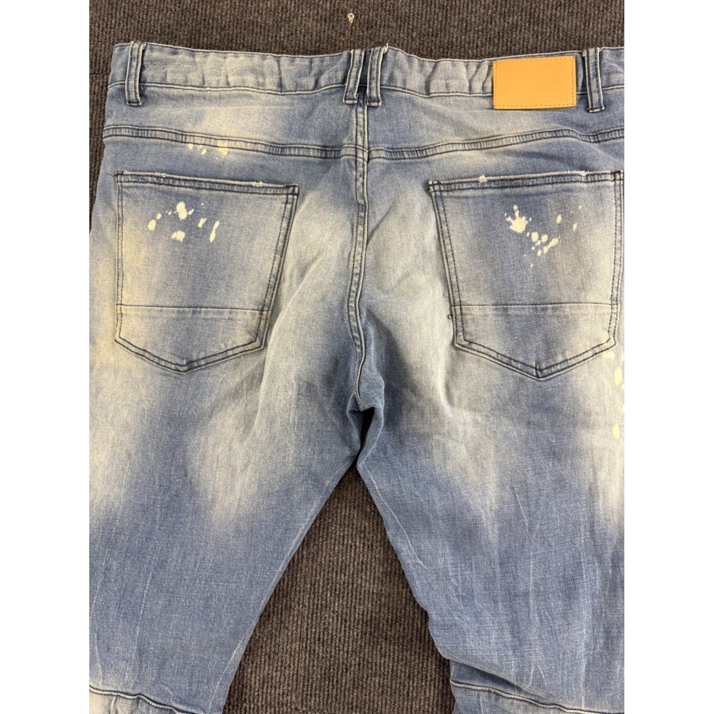 Smoke Rise Mens Distressed Moto Jeans Light Wash Paint Splatter 40x32 Streetwear - Picture 8 of 10